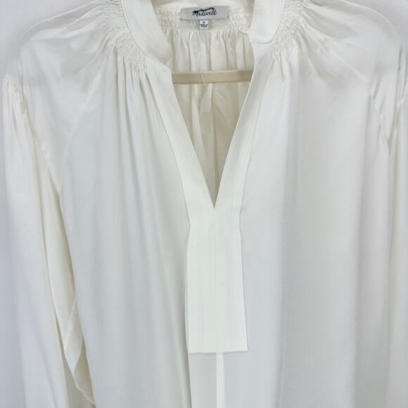 Madewell Shirred Long Sleeve Top Blouse Silk Lightweight Winter White Medium NWT - Picture 9 of 16